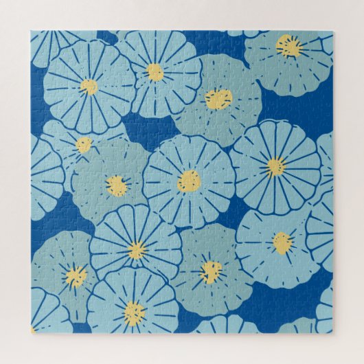Blauwe illustratie van het Japanse Floral Patroon Legpuzzel (Verticaal)