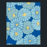 Blauwe illustratie van het Japanse Floral Patroon Poster<br><div class="desc">Een  afbeelding van Japanse bloemen in een kleurrijk blauw en geel palet.</div>