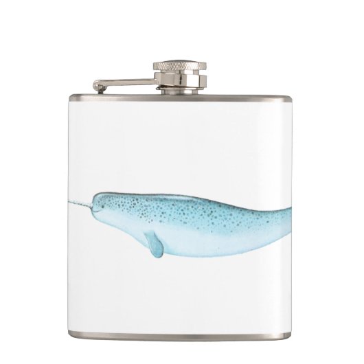 Blauwe illustratie van Narwhal Heupfles (Voorkant)
