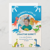 Blauwe illustratieve verjaardagsuitnodiging kaart (Voorkant / Achterkant)