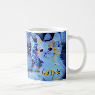 Blauwe impressionist Kitten Art Cat Lady Monogram Koffiemok