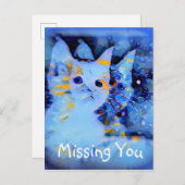 Blauwe impressionist Style Kitten Art ontbreekt u Briefkaart (Voorkant / Achterkant)