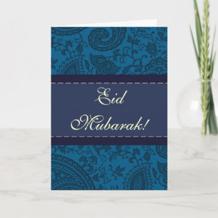 Blauwe Indiase damast Eid Mubarak Feestdagen Kaart