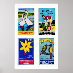 Blauwe Indiase Luciferdoosjes Labels Rasterprint,  Poster