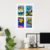 Blauwe Indiase Luciferdoosjes Labels Rasterprint, Poster (Thuiskantoor)