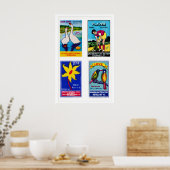 Blauwe Indiase Luciferdoosjes Labels Rasterprint, Poster (Keuken)