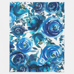 Blauwe Indigo Bloemen Bloemig Elegant Shabby Chic Fleece Deken