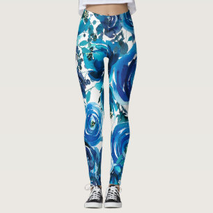 Blauwe Indigo Bloemen Bloemig Elegant Shabby Chic Leggings