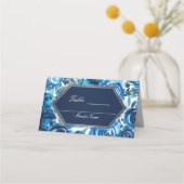 Blauwe Indigo Bloemen Trouwtafel Zitplaats Plaatskaartje (Achterkant)