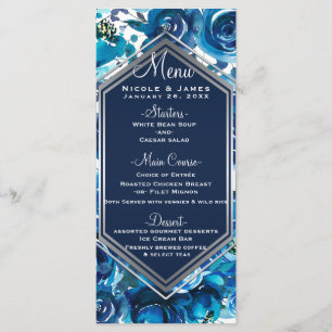 Blauwe Indigo Bloemige Bloemen Elegant Huwelijksme Menu