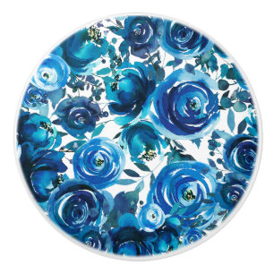 Blauwe Indigo Bloemige Bloemen Elegante Shabby Chi Keramische Knop