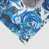 Blauwe Indigo Bloemige Monogram Letter Initiaal Tissuepapier (Detail)