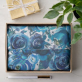 Blauwe Indigo Bloemige Monogram Letter Initiaal Tissuepapier (Geschenk)