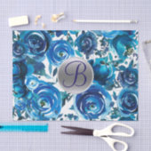 Blauwe Indigo Bloemige Monogram Letter Initiaal Tissuepapier (Craft)