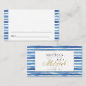 BLAUWE INDIGO CHEVRON BAR BAT MITZVAH PLACE CARDS VISITEKAARTJE (Voorkant / Achterkant)