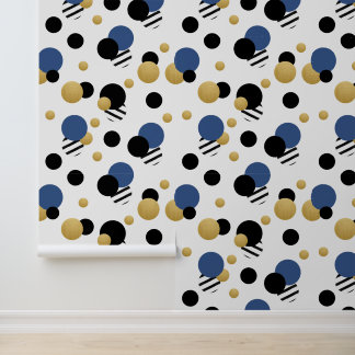 Blauwe Indigo Gouden Polka Dot Behang