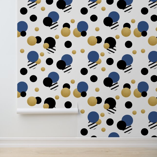 Blauwe Indigo Gouden Polka Dot Behang (Applicatie)