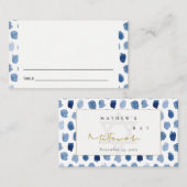 BLAUWE INDIGO WATERVERF BAR BBT MITZVAH PLACE CARD VISITEKAARTJE (Voorkant / Achterkant)