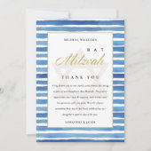 BLAUWE INDIGO WATERVERF STRIPES BBT BAR MITZVAH BEDANKKAART (Voorkant)