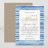 BLAUWE INDIGO WATERVERF STRIPES BBT BAR MITZVAH BEDANKKAART (Voorkant / Achterkant)