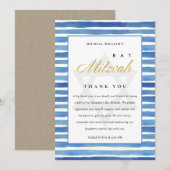 BLAUWE INDIGO WATERVERF STRIPES BBT BAR MITZVAH BEDANKKAART (Voorkant / Achterkant)