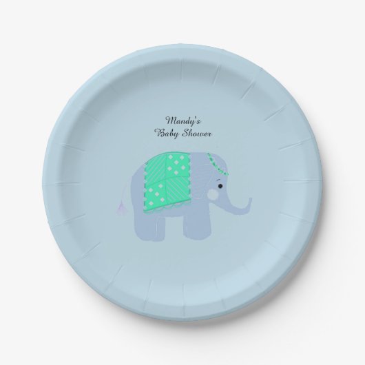 Blauwe Indische olifant Baby shower Papieren Bordje (Voorkant)