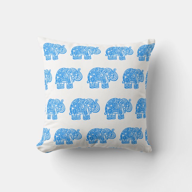 Blauwe Indische Olifant Worp Kussen (Voorkant)
