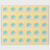 Blauwe Indische olifanten met Stippen en strepen Cadeaupapier (Vlak)