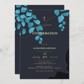 Blauwe indruk religieuze uitnodiging (Voorkant / Achterkant)