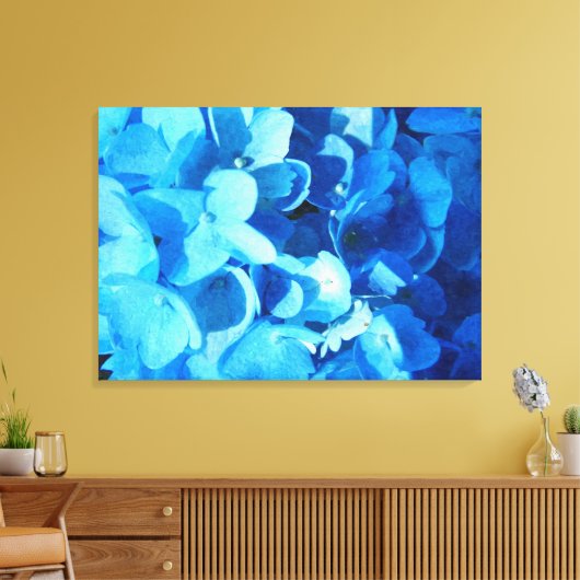 blauwe indruk - zomerbloemen hydrangea canvas afdruk (Insitu (Woonkamer))