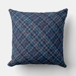Blauwe ingecheckte bekleding met canvasweefsel kussen
