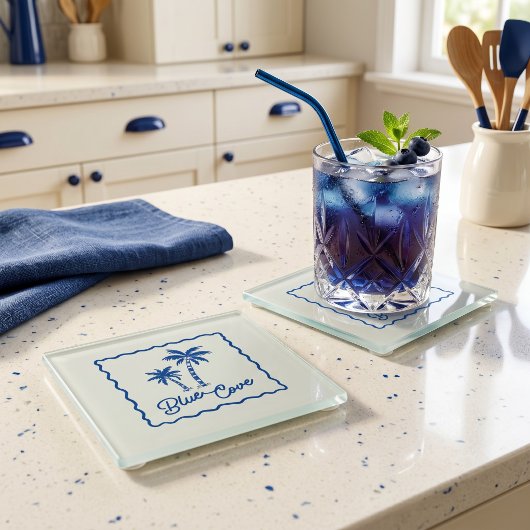 Blauwe Inham Glazen Onderzetter