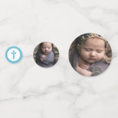 Blauwe Initialen 3 Foto's Baptisme Christening Confetti (Voorkanten)