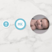 Blauwe Initialen 3 Foto's Baptisme Christening Confetti (Achterkanten)