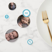 Blauwe Initialen 3 Foto's Baptisme Christening Confetti (Groep)