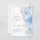 blauwe inkt en FAUX-glitter | Eerste Heilige Commu Kaart (Voorkant)