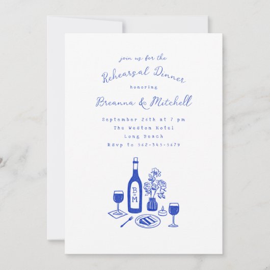 Blauwe inkt grillige hand getrokken repetitie dine kaart (Voorkant)