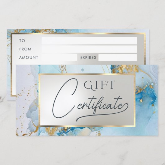 Blauwe inkt marmer cadeaubon (Voorkant / Achterkant)