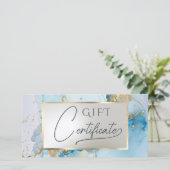 Blauwe inkt marmer cadeaubon (Staand voorkant)