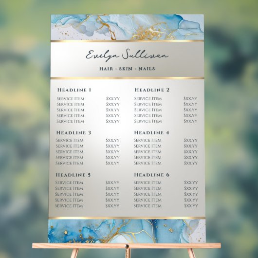 Blauwe inkt Marmer prijslijst Acryl Bord (Neutraal)