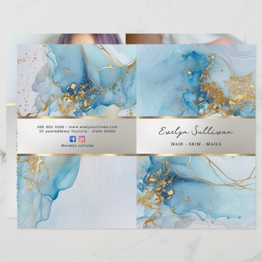 Blauwe inkt marmer service menu brochure (Voorkant / Achterkant)