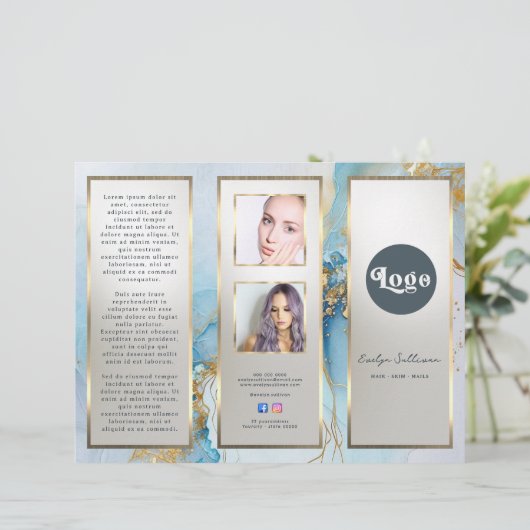 Blauwe inkt marmeren brochure (Staand voorkant)