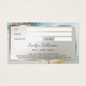 Blauwe inkt marmeren cadeaubon visitekaartje (Achterkant)