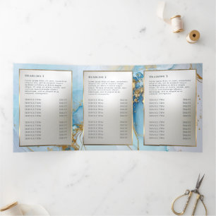 Blauwe inkt marmeren drievoudige brochure drieluik kaart