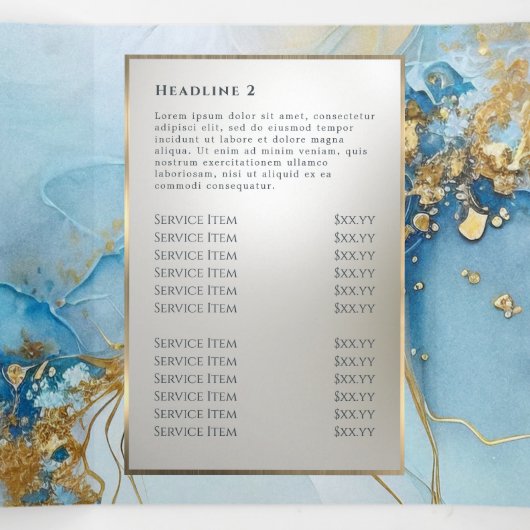 Blauwe inkt marmeren drievoudige brochure drieluik kaart (Binnenkant midden)