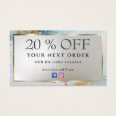 blauwe inkt marmeren kortingskaart visitekaartje (Achterkant)