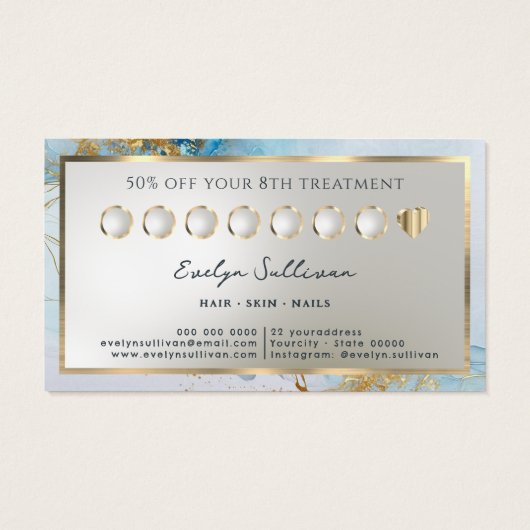 blauwe inkt marmeren loyaliteitskaart visitekaartje (Achterkant)