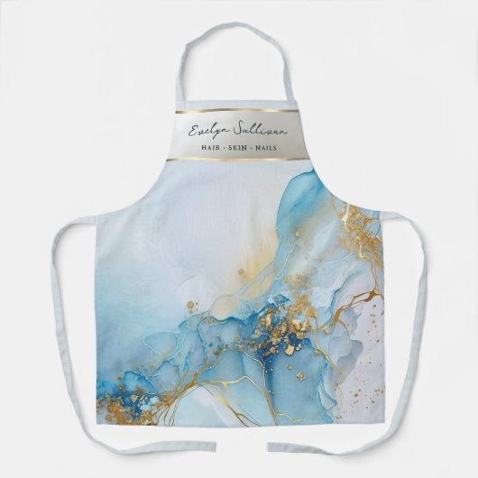 Blauwe inkt marmeren schort (Voorkant)