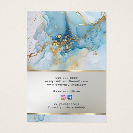 Blauwe inkt marmeren sieraden display kaart (Achterkant)