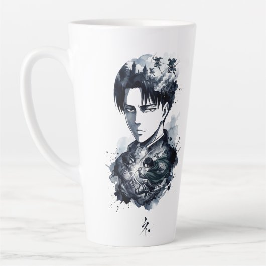 Blauwe Inkt Soldaat Portret Latte Mok (Links)